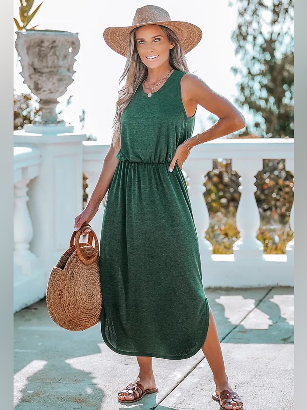 Cupshe Forest Green Side Slit Maxi Dress-NWOT- Fits XS-S